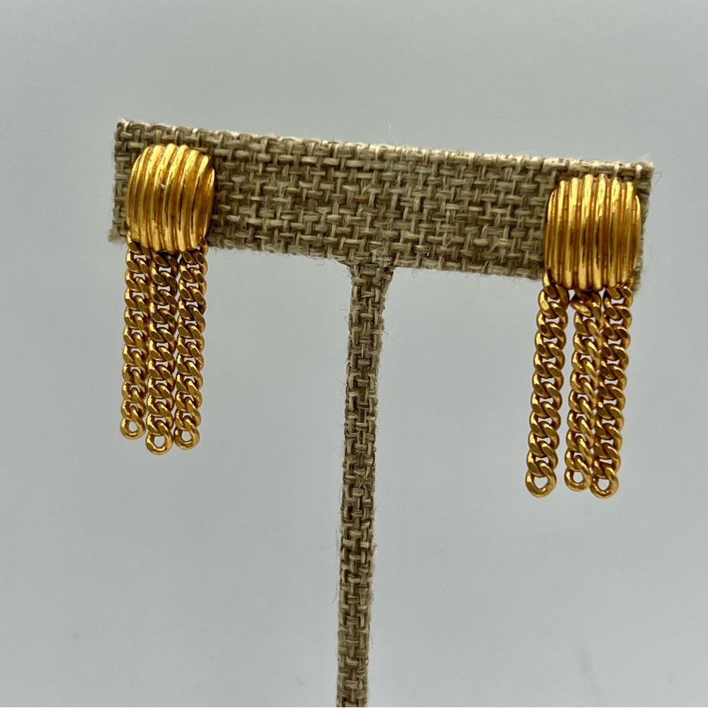 Vintage AVON pierced gold tone fringe chain earrings simple classic